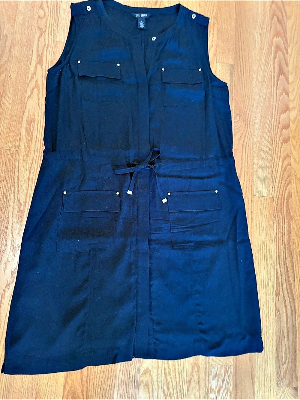 White House Black Market Sleeveless Utility Shirt Dress Black Size 12